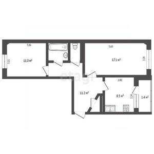 2-к квартира, вторичка, 53м2, 4/5 этаж