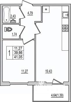 1-к квартира, вторичка, 41м2, 2/10 этаж