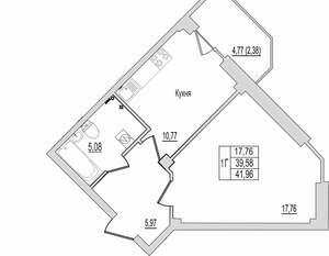 1-к квартира, вторичка, 42м2, 1/10 этаж