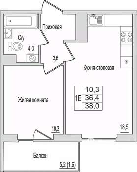 1-к квартира, вторичка, 38м2, 8/10 этаж