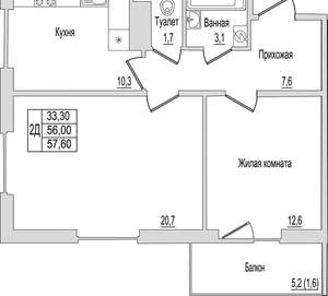 2-к квартира, вторичка, 58м2, 8/10 этаж