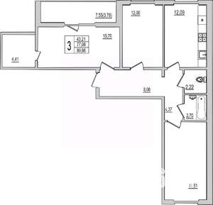 3-к квартира, вторичка, 81м2, 9/10 этаж