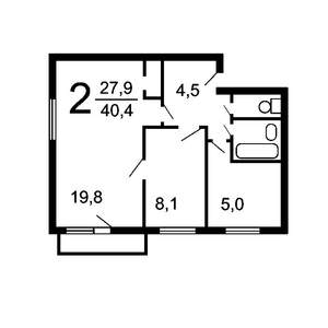 2-к квартира, вторичка, 41м2, 4/4 этаж