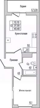 1-к квартира, вторичка, 40м2, 1/10 этаж