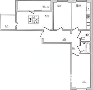 3-к квартира, вторичка, 81м2, 9/10 этаж