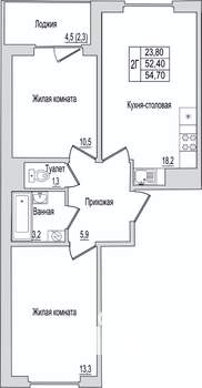 2-к квартира, вторичка, 55м2, 3/10 этаж