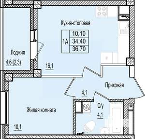 1-к квартира, строящийся дом, 37м2, 6/9 этаж