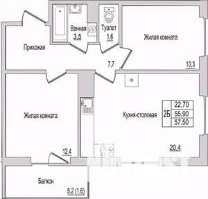 2-к квартира, вторичка, 58м2, 1/10 этаж