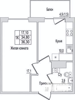 1-к квартира, вторичка, 36м2, 9/10 этаж