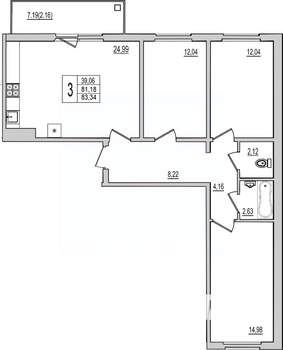 3-к квартира, вторичка, 83м2, 9/10 этаж