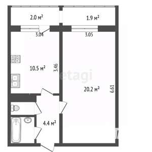 1-к квартира, вторичка, 39м2, 1/10 этаж