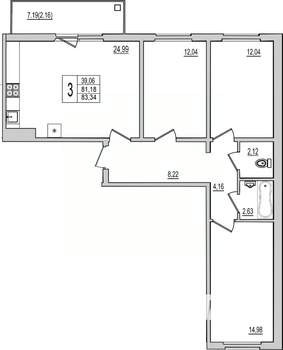 3-к квартира, вторичка, 83м2, 6/10 этаж
