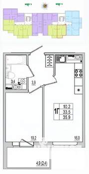 1-к квартира, вторичка, 36м2, 9/10 этаж