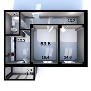 2-к квартира, строящийся дом, 64м2, 2/6 этаж