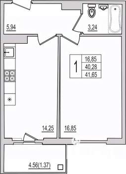 1-к квартира, вторичка, 42м2, 3/10 этаж