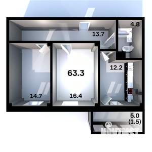 2-к квартира, строящийся дом, 63м2, 6/6 этаж