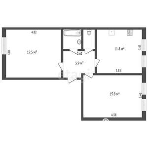 2-к квартира, вторичка, 57м2, 1/9 этаж