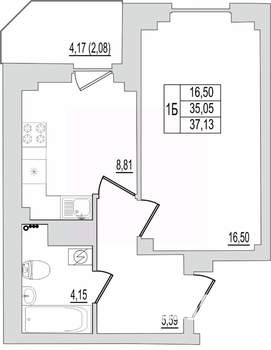 1-к квартира, строящийся дом, 37м2, 8/10 этаж