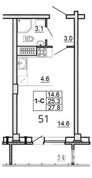 Студия квартира, вторичка, 28м2, 10/16 этаж