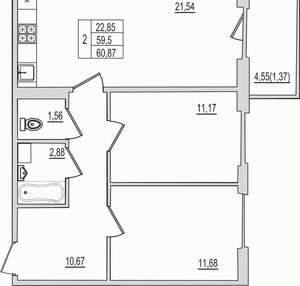 2-к квартира, вторичка, 61м2, 10/10 этаж