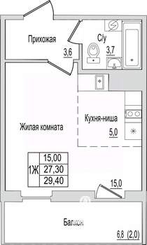 1-к квартира, вторичка, 29м2, 9/10 этаж