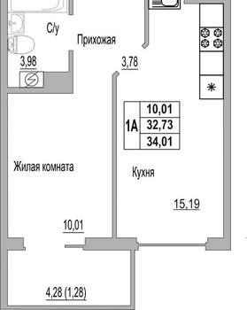 1-к квартира, вторичка, 34м2, 8/9 этаж
