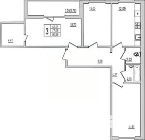 3-к квартира, вторичка, 81м2, 8/10 этаж