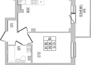 1-к квартира, вторичка, 38м2, 2/10 этаж