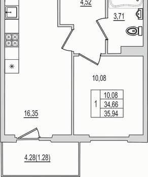 1-к квартира, вторичка, 36м2, 10/10 этаж