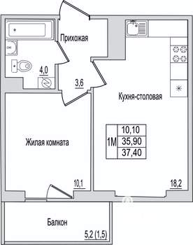 1-к квартира, вторичка, 37м2, 9/10 этаж