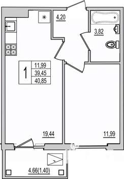 1-к квартира, вторичка, 41м2, 2/10 этаж