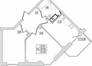 2-к квартира, вторичка, 53м2, 2/10 этаж