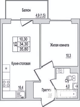 1-к квартира, вторичка, 36м2, 3/10 этаж