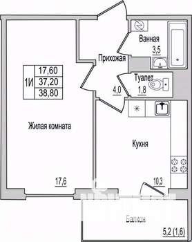 1-к квартира, вторичка, 39м2, 1/10 этаж