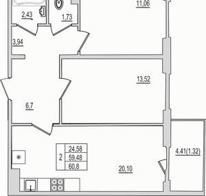 2-к квартира, вторичка, 61м2, 7/10 этаж