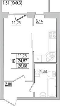 1-к квартира, вторичка, 26м2, 2/10 этаж