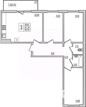 3-к квартира, вторичка, 83м2, 3/10 этаж