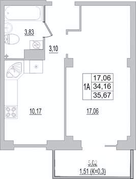 1-к квартира, сданный дом, 36м2, 7/10 этаж
