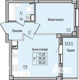 1-к квартира, строящийся дом, 39м2, 4/9 этаж