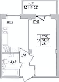 1-к квартира, вторичка, 37м2, 1/10 этаж