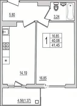 1-к квартира, вторичка, 41м2, 8/10 этаж