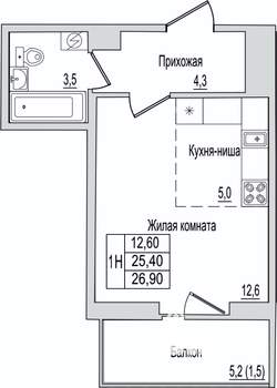 1-к квартира, вторичка, 27м2, 6/10 этаж