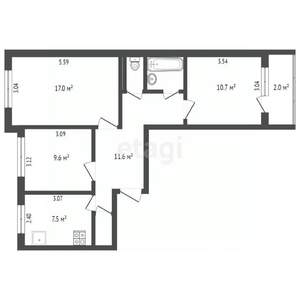 3-к квартира, вторичка, 62м2, 8/9 этаж