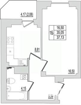 1-к квартира, сданный дом, 37м2, 9/10 этаж