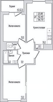 2-к квартира, вторичка, 55м2, 9/10 этаж