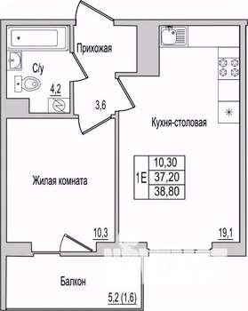 1-к квартира, вторичка, 39м2, 1/10 этаж