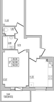 2-к квартира, вторичка, 55м2, 9/10 этаж