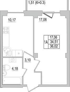1-к квартира, вторичка, 36м2, 2/10 этаж