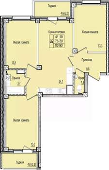 3-к квартира, строящийся дом, 81м2, 5/9 этаж