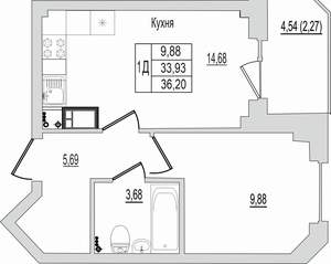 1-к квартира, вторичка, 36м2, 1/10 этаж